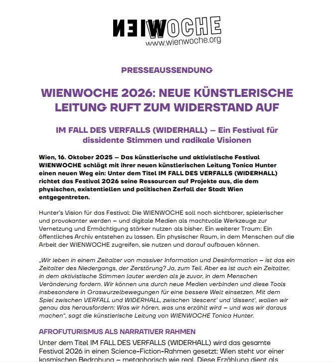 Medieninfo Open Call WIENWOCHE 2026