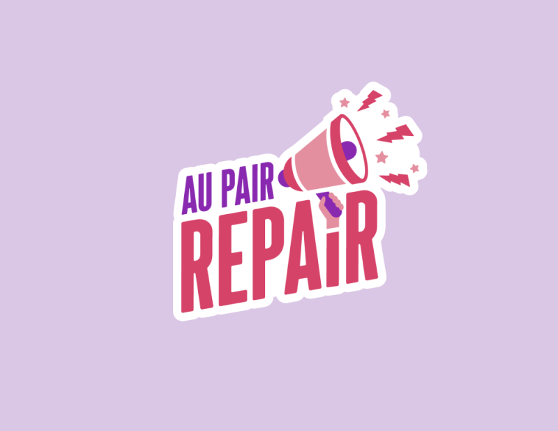 WIENWOCHE 2023: AuPair - Repair. Logo of the project depicting a hand holding a megaphone and the name of the project AuPair - Repair © AuPair - Repair